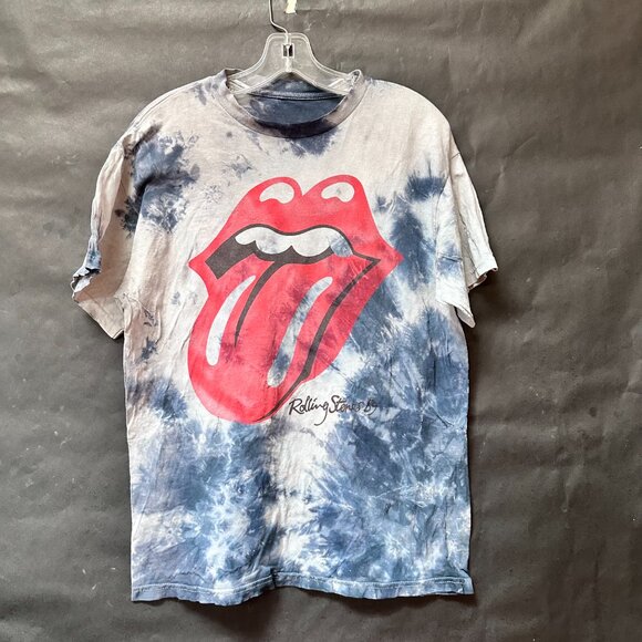 The Rolling Stones Tie Dyed Cotton Tee Shirt  Black Tied Dyed Blue Size Medium - Picture 1 of 5